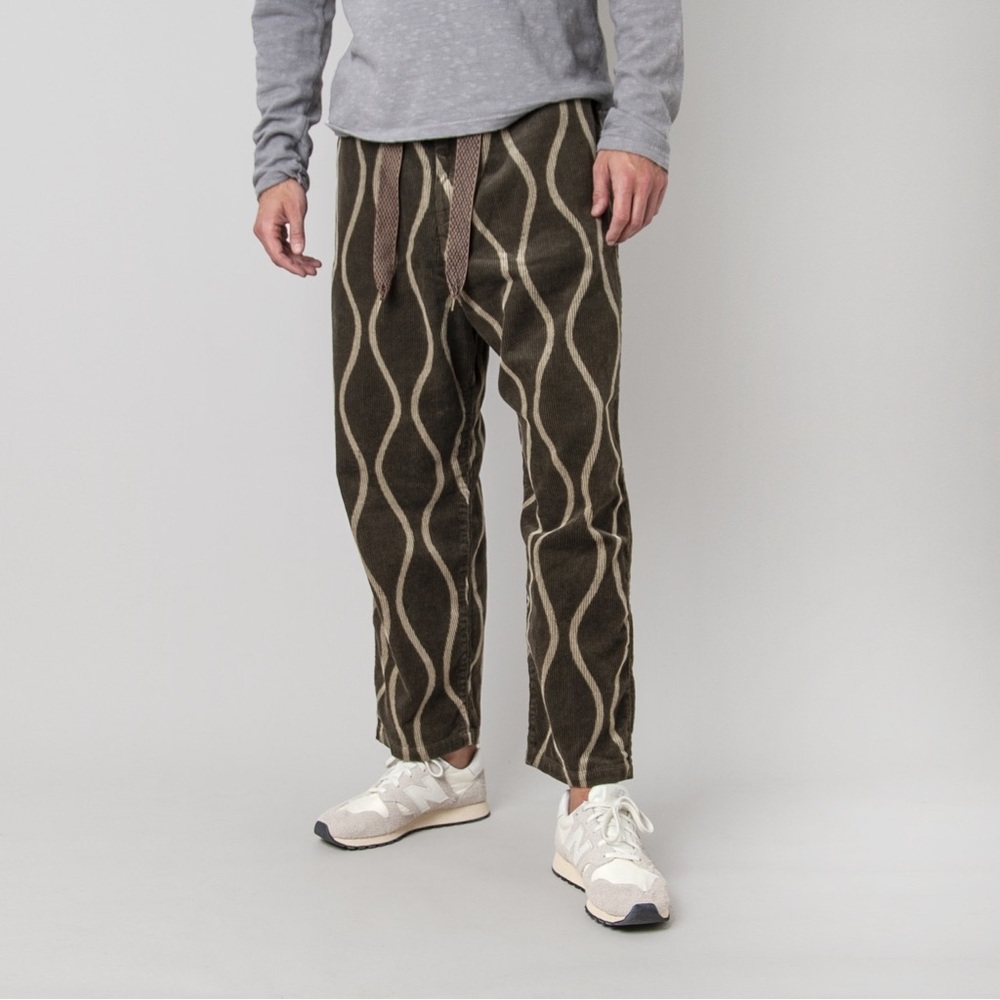 Kapital 8W Corduroy Drunk Easy Stripe Pants in Khaki Sz 3